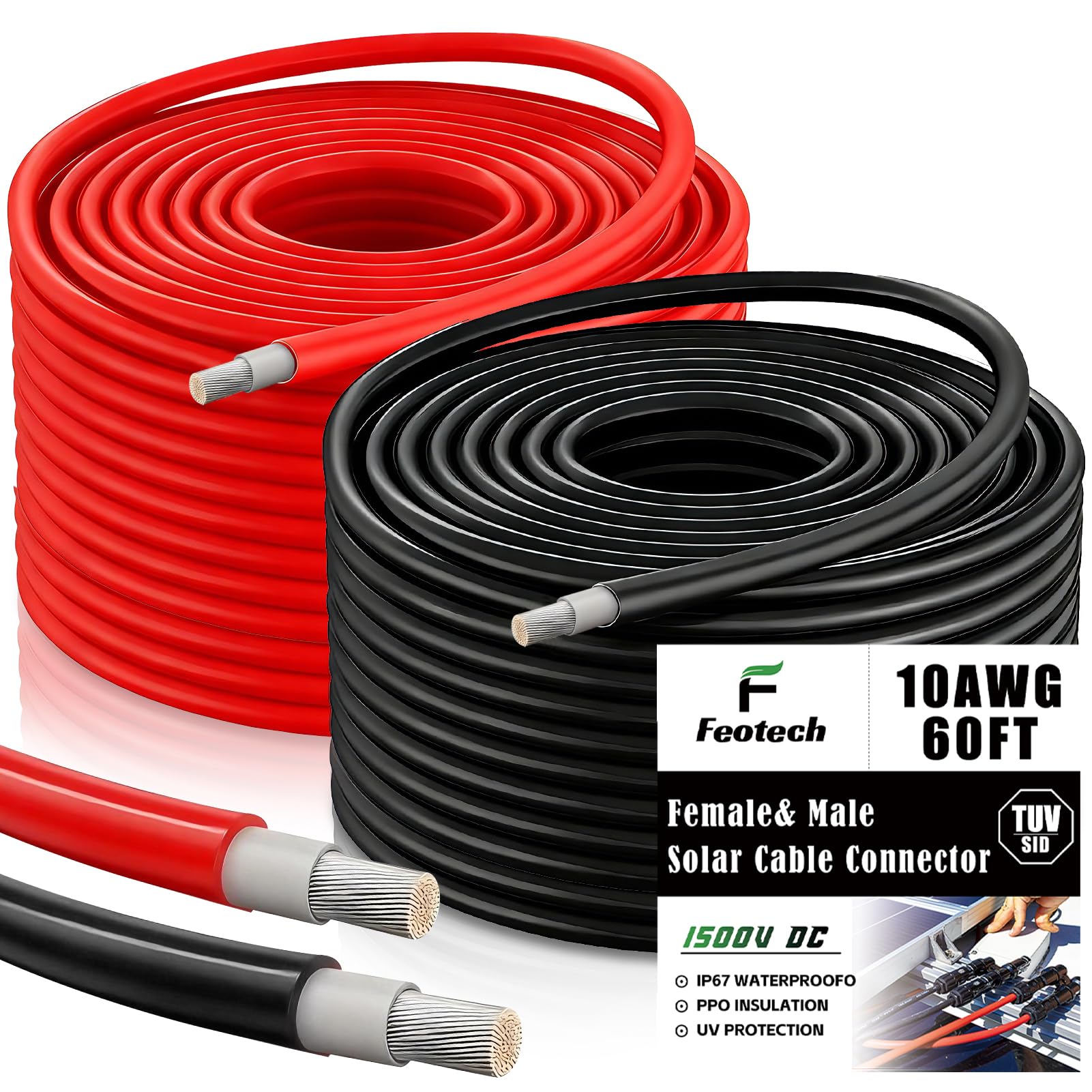 Amazon.com: Feotech Twin Wire Solar Extension Cable 60FT - 10AWG